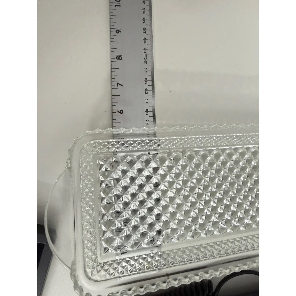 Vintage Clear Pressed Glass Tray Diamond Point Pattern Scalloped Edge 9.5in